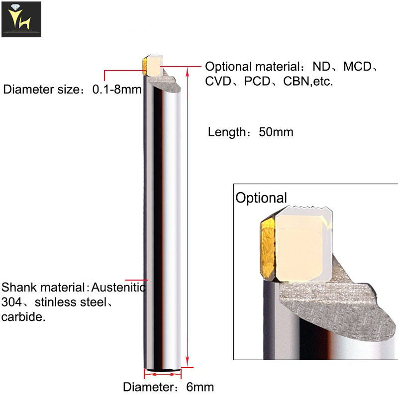 Monocrystalline Synthetic 6mm Shank  CNC Diamond Tools